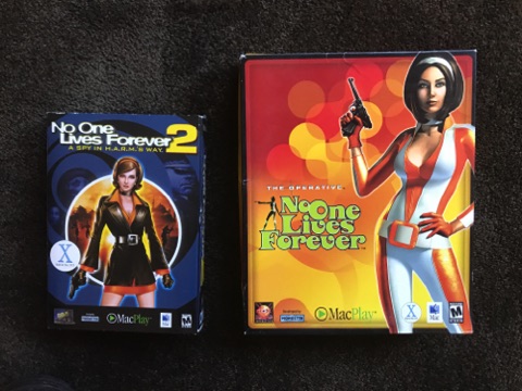 "No One Lives Forever 2" (complete in box) and "No One Lives Forever 2" (just box)